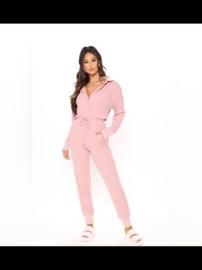 Fashion Nova blue Waffle Drawstring Jumpsuit